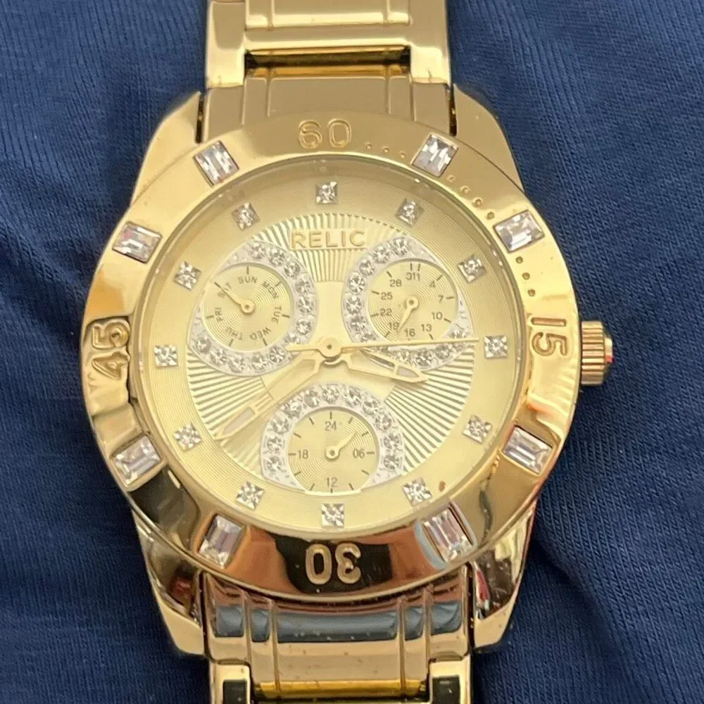 Relic Women's Gold-Tone Crystal Embellished Water-Resistant Wristwatch‎